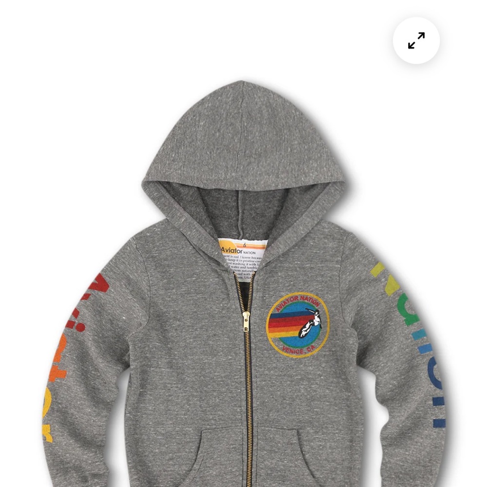 Aviator Nation Kids Gray Hoodie with Rainbow Accents Size 14